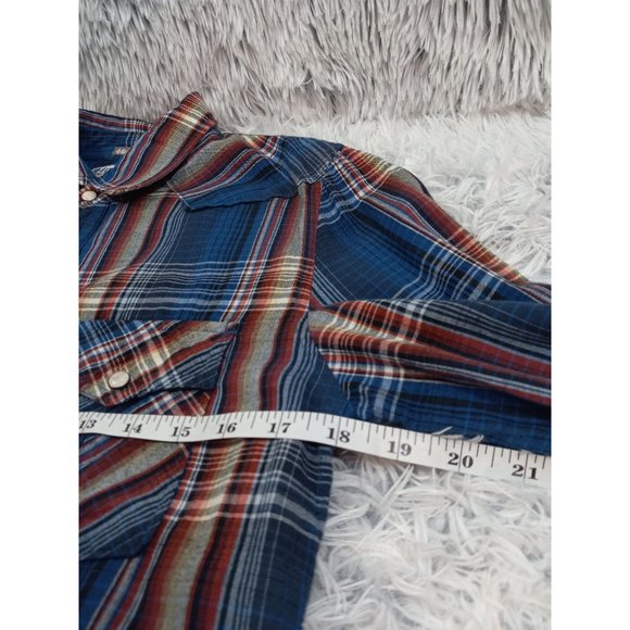 44MM Shirt Mens Small Blue Plaid Western Pearl Snap Cowboy Rodeo Button Down Top - Picture 3 of 7